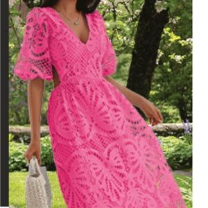 Elegant open back pink Lace Dress